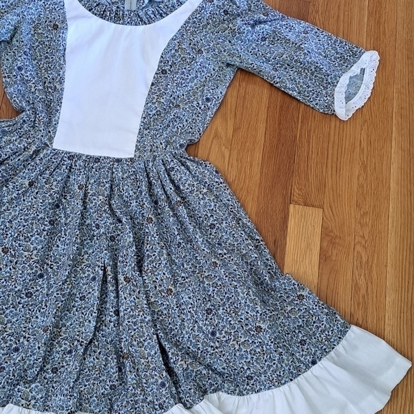 Vintage Women's S Prairie Swing Dress Handmade Blue White Ditzy Floral Cottage - Picture 11 of 13